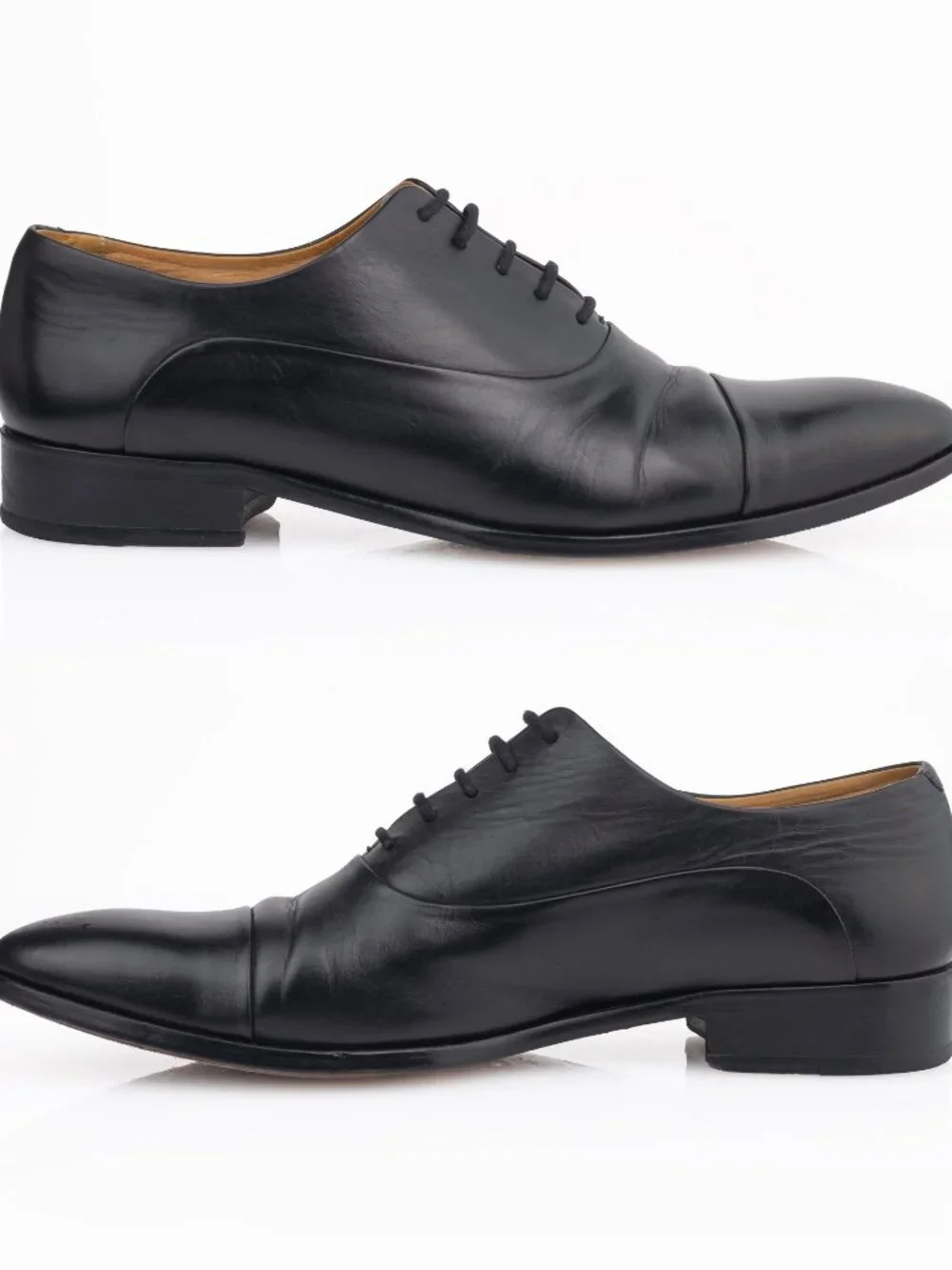 Longchamp Men's Black Leather Cap Toe Oxford Dress Shoes Size 42 US 9